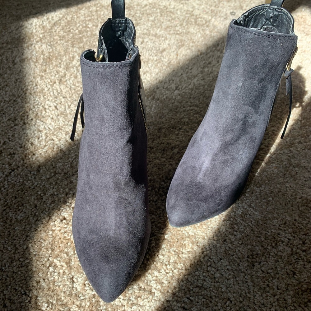 Black suede and leather high heel boots size 6.5